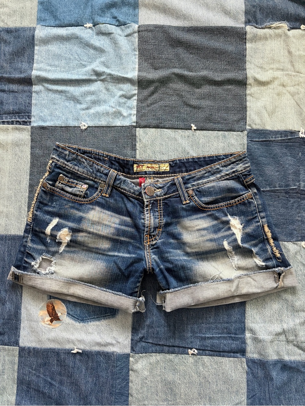 Y2K BKE low rise mini jeans shorts distressed faded vintage Madison size 28